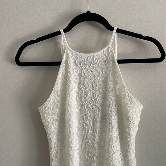 Lulus Women S Ivory Floral Lace Sleeveless High Neck Open Back Mini Dress - Picture 3 of 10